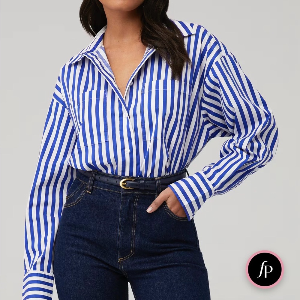 Rena Button Down Tunic Shirt in Cobalt Stripe
PISTOLA - Picture 2 of 8